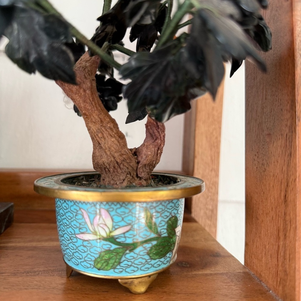 Vintage Chinese Carved Hardstone Flowering Bonsai in a Cloisonne Plant Pot jade - Picture 8 of 9